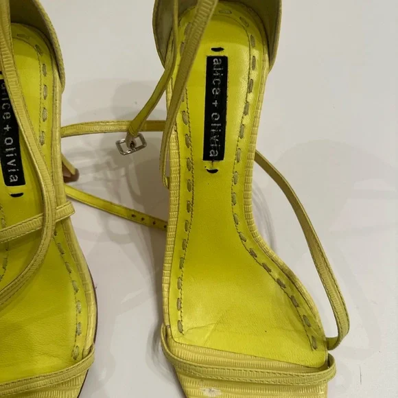 Alice and Olivia Neon Yellow Strappy Heels in Neon Yellow.|Green In Size 8.5 - Picture 3 of 11